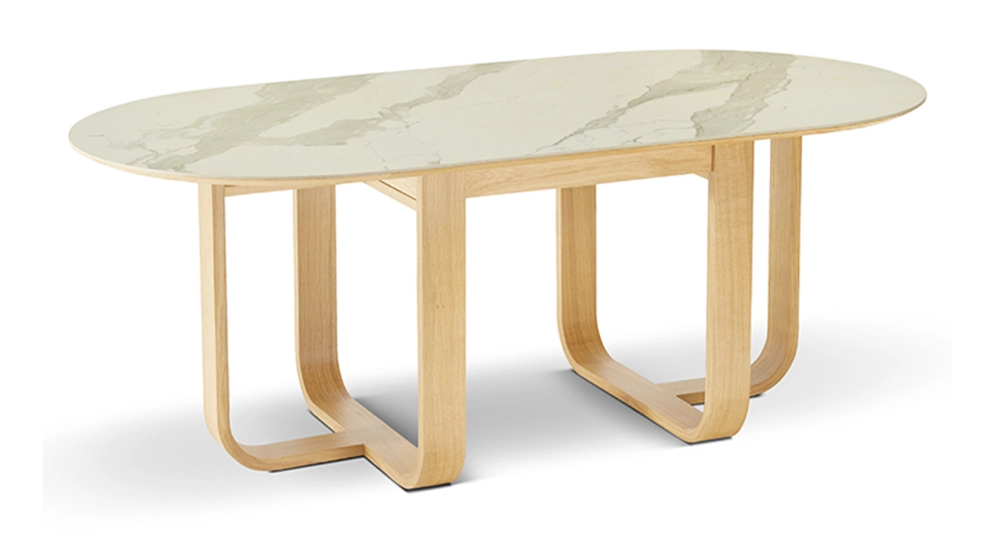 Table salle à manger en chêne et céramique 8 à 10 personnes avec bois teinte naturelle et plateau céramique effet marbre blanc 210x100 cm Table salle à manger en chêne et céramique 8 à 10 personnes avec bois teinte naturelle et plateau céramique effet marbre blanc 210x100 cm
