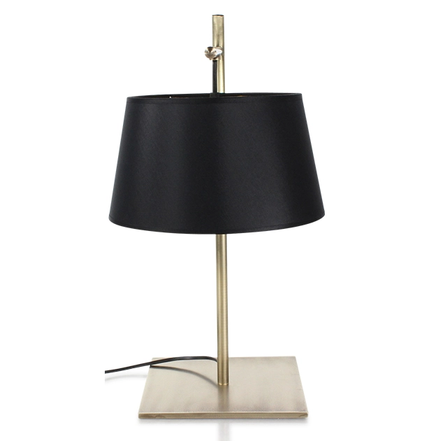 Gold angle table lamp, black lampshade, gold interior
