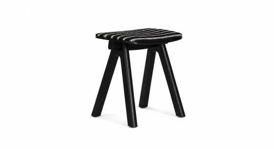Design bar stool H65 cm natural wood finish with blue fabric seat