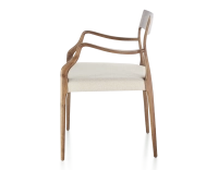 Chaise scandinave avec accoudoirs bois teinte noyer assise tissu chevron beige Chaise scandinave avec accoudoirs bois teinte noyer assise tissu chevron beige