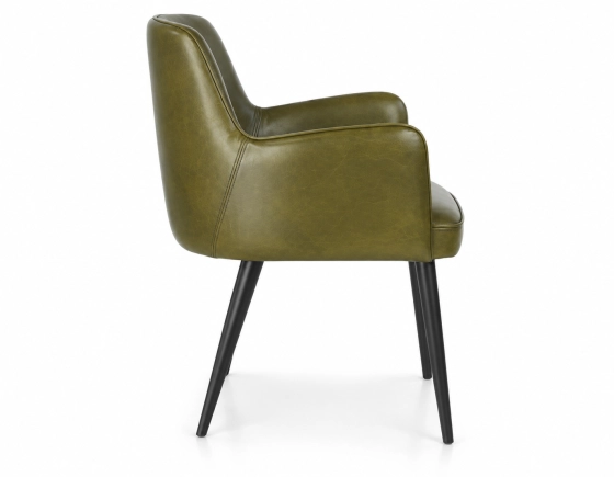 Chaise vintage avec accoudoirs cuir vert olive