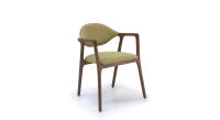 Chaise design avec accoudoirs en noyer bois teinte naturelle et tissu vert Chaise design avec accoudoirs en noyer bois teinte naturelle et tissu vert