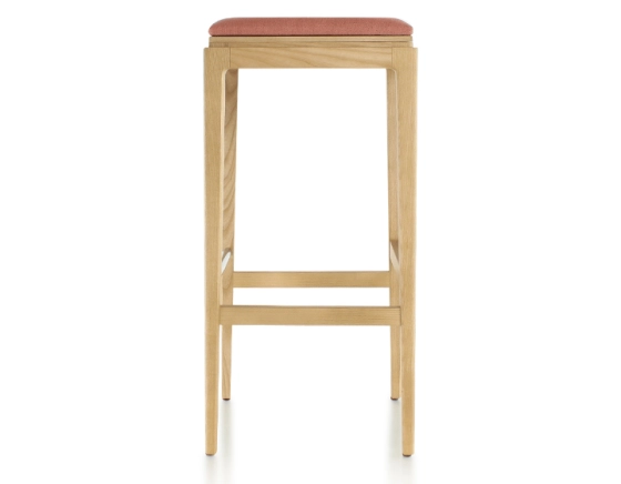 Tabouret de bar design H80 cm bois teinte naturelle assise tissu rose corail