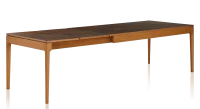 Table extensible en chêne et céramique allonges céramique avec bois teinte merisier et plateau et allonges céramique brun oxydé 140x90 cm