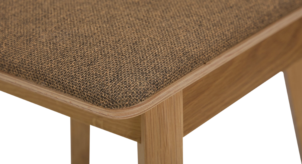 Tabouret design chêne teinte naturelle assise tissu marron Tabouret design chêne teinte naturelle assise tissu marron