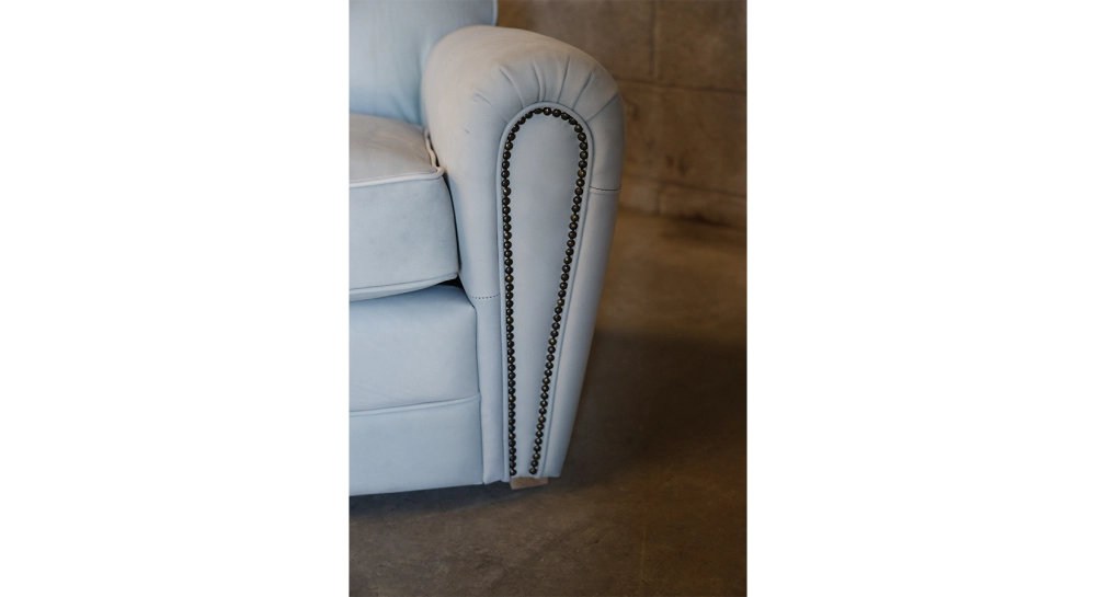 Leather club armchair dark brown studded armrests