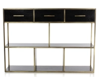 Console design frêne laqué noir et métal patine laiton Console design frêne laqué noir et métal patine laiton