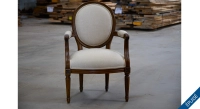 Fauteuil ancien style Louis XVI bois teinte foncée et tissu beige naturel Fauteuil ancien style Louis XVI bois teinte foncée et tissu beige naturel