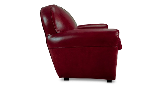3 seater leather club sofa burgundi piped armrests