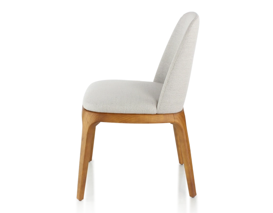 Designer chair cherry-stained wood and natural beige fabric