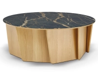 Table basse ronde en chêne et céramique avec bois teinte naturelle plateau céramique effet marbre noir 120 cm Table basse ronde en chêne et céramique avec bois teinte naturelle plateau céramique effet marbre noir 120 cm
