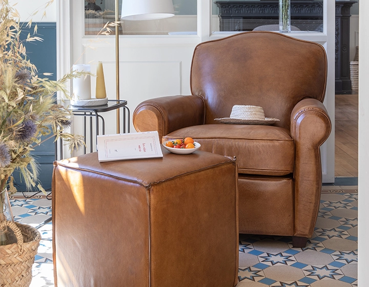 Fauteuil club cuir cognac Fauteuil club cuir cognac