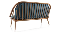 Canapé scandinave 2 places bois teinte merisier et tissu bleu océan Canapé scandinave 2 places bois teinte merisier et tissu bleu océan