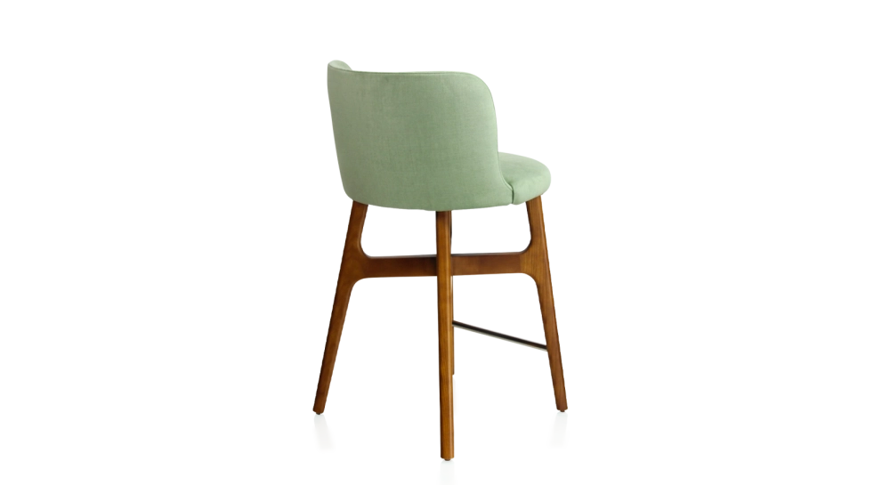 Tabouret de bar h60 cm bois teinte merisier assise tissu vert