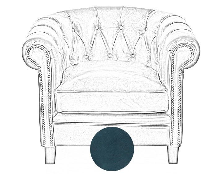 Fauteuil Chesterfield cuir bleu accoudoirs cloutés Fauteuil Chesterfield cuir bleu accoudoirs cloutés