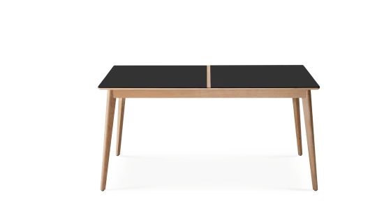Table extensible en chêne naturel et céramique noire unique allonge chêne 140x90 cm