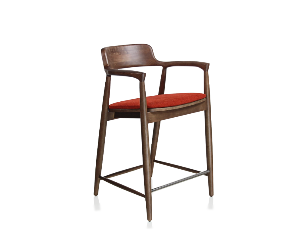 Bar stool h60 cm natural tint wood burnt orange fabric seat Bar stool h60 cm natural tint wood burnt orange fabric seat