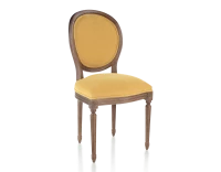 Chaise ancienne style Louis XVI bois teinte marron foncé et tissu jaune