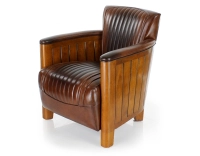 Fauteuil club bois et cuir marron vintage Fauteuil club bois et cuir marron vintage