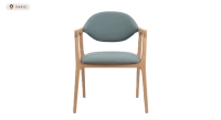 Chaise design avec accoudoirs en chêne bois teinte naturelle et bleu vert