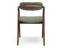 Scandinavian chair walnut wood with a beige mottled green fabric seat. Scandinavian chair walnut wood with a beige mottled green fabric seat.