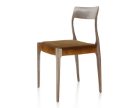 Chaise scandinave bois teinte marron foncé assise tissu velours bronze Chaise scandinave bois teinte marron foncé assise tissu velours bronze