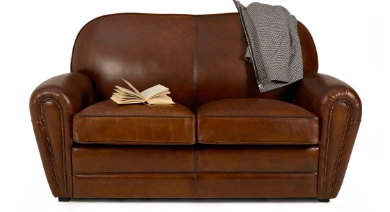 Canapé club cuir 2 place marron vintage accoudoirs cloutés