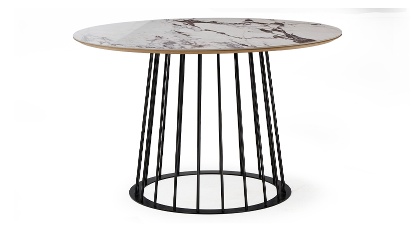Round dining table in oak and ceramic. black metal base and white marble-effect ceramic top m3 120x120 Round dining table in oak and ceramic. black metal base and white marble-effect ceramic top m3 120x120