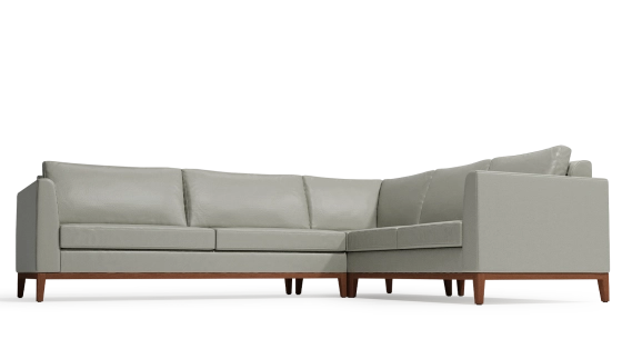 Canapé d'angle 5/6 places avec angle droit plus long cuir gris perle (2g - a - 2,5d)