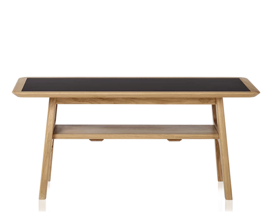Table basse rectangulaire en chêne naturel dessus céramique noire unie 100x50 cm