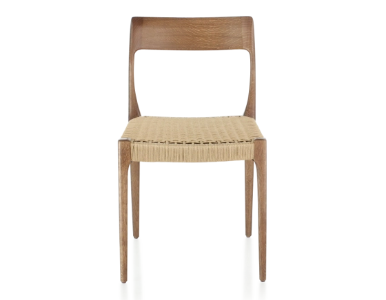 Scandinavian chair walnut-stained wood, rope seat
