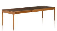 Table extensible 8 à 12 personnes en chêne et céramique allonges céramique avec bois teinte merisier et plateau et allonges céramique brun oxydé 180x100 cm