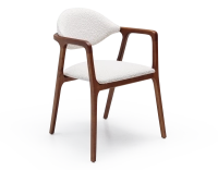 Designer armchair cherry wood stain and white bouclé fabric Designer armchair cherry wood stain and white bouclé fabric