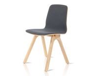Upholstered oak designer chair natural wood stain, anthracite grey fabric seat Upholstered oak designer chair natural wood stain, anthracite grey fabric seat