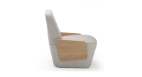 Fauteuil design sans accoudoirs chêne teinte naturelle assise tissu beige Fauteuil design sans accoudoirs chêne teinte naturelle assise tissu beige