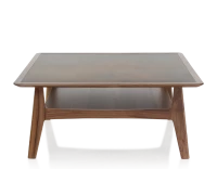 Table basse carré en noyer et céramique bois teinte naturelle plateau céramique brun oxydé 100x100 cm