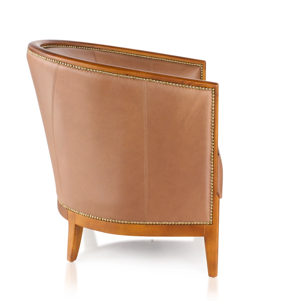 Fauteuil ancien teinte merisier et cuir noisette Fauteuil ancien teinte merisier et cuir noisette