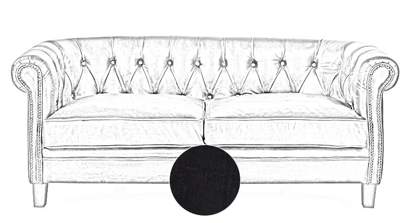 Canapé Chesterfield cuir 2 places noir accoudoirs cloutés Canapé Chesterfield cuir 2 places noir accoudoirs cloutés