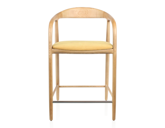 Tabouret de bar H60 cm bois teinte naturelle et tissu jaune