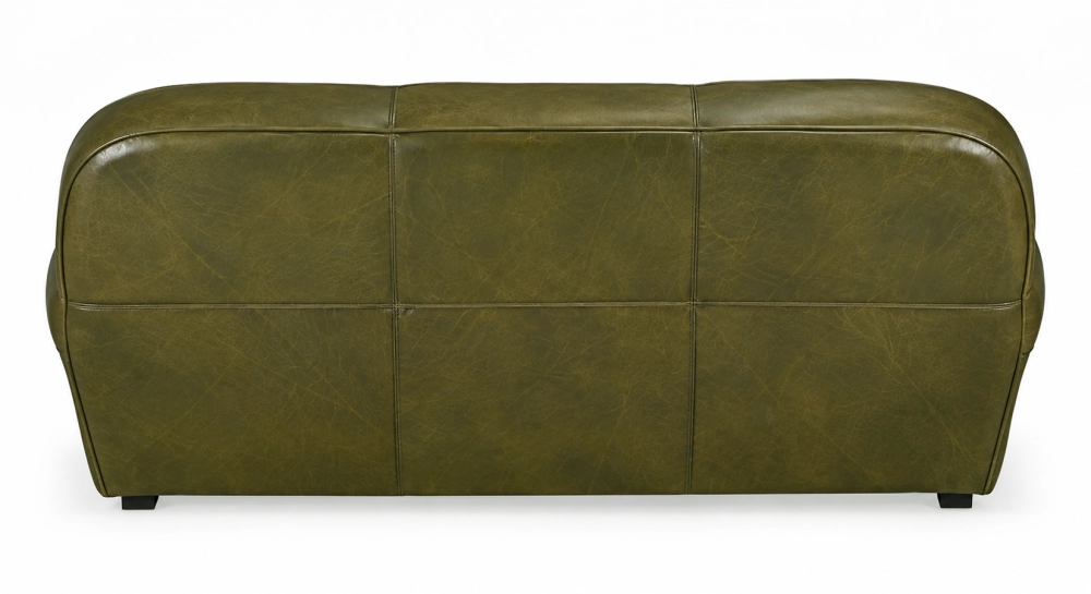 Canapé club cuir 3 places vert olive accoudoirs cloutés