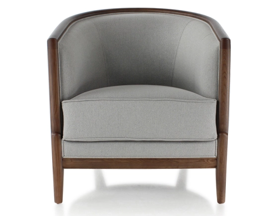 Fauteuil ancien bois teinte noyer et tissu gris clair