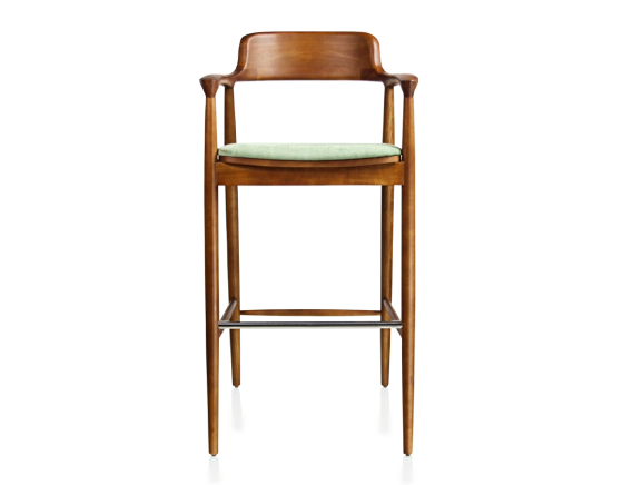Tabouret de bar h80 cm bois teinte merisier assise tissu vert
