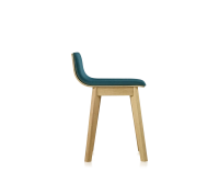 Upholstered oak stool H45 cm natural stained wood, ocean blue fabric seat Upholstered oak stool H45 cm natural stained wood, ocean blue fabric seat