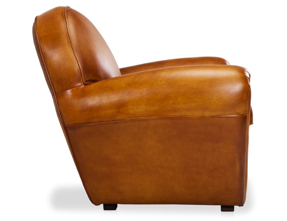 Leather club armchair cognac piped armrests Leather club armchair cognac piped armrests