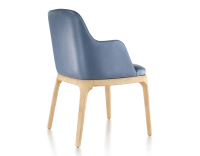 Chaise design avec accoudoirs bois teinte naturelle et cuir bleu orage Chaise design avec accoudoirs bois teinte naturelle et cuir bleu orage