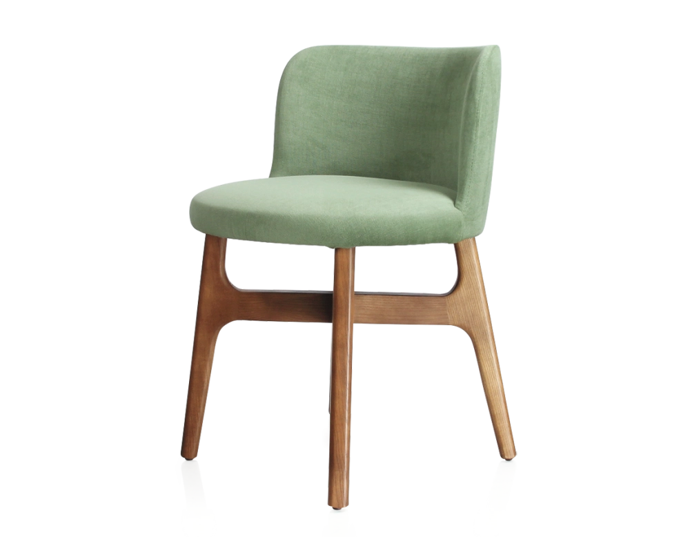 Designer chair cherry-stained wood green fabric seat Designer chair cherry-stained wood green fabric seat
