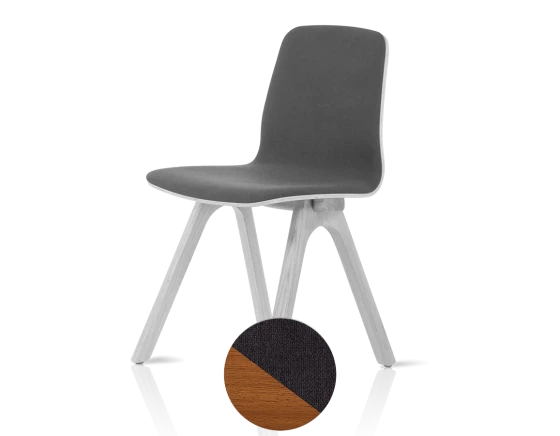 Chaise design teinte merisier assise tissu gris anthracite