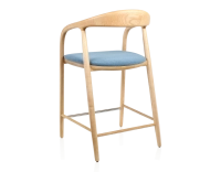 Tabouret de bar H60 cm bois teinte naturelle et tissu bleu jean Tabouret de bar H60 cm bois teinte naturelle et tissu bleu jean