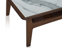 Square coffee table in oak and ceramic with dark brown stained wood white marble effect ceramic top 100x100 cm Square coffee table in oak and ceramic with dark brown stained wood white marble effect ceramic top 100x100 cm