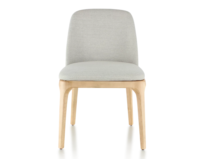 Chaise design bois teinte naturelle et tissu beige naturel